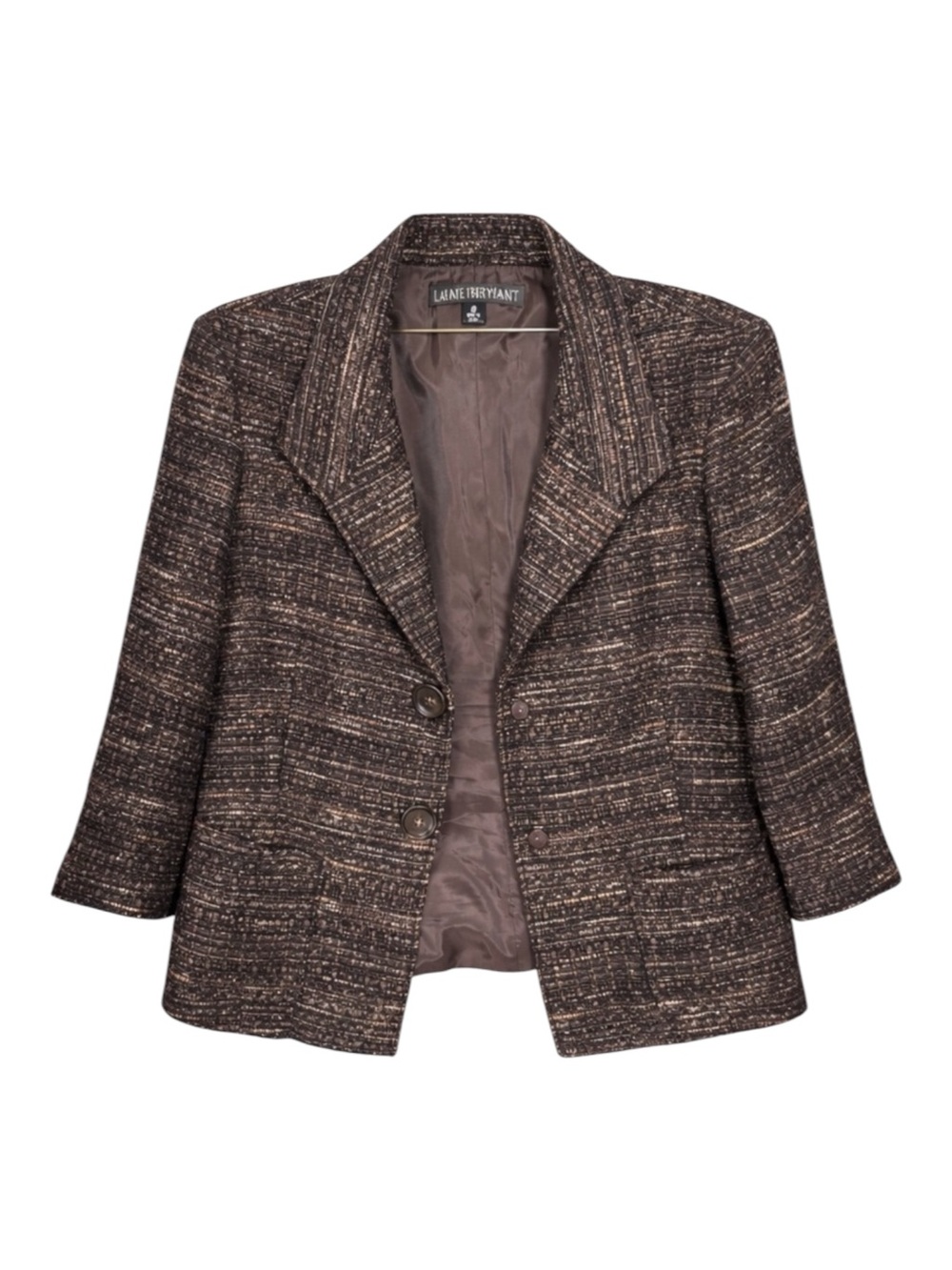 Lafayette 148 New York Women 3/4 Sleeve Brown Wool Blend Tweed Blazer Jacket 10